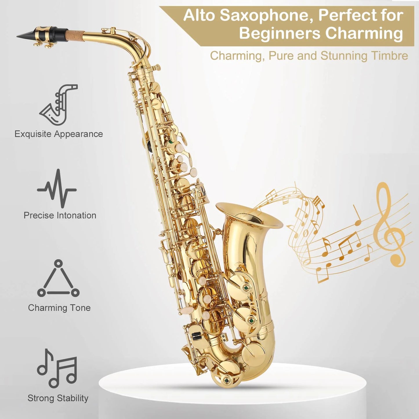 Professional Alto Drop E Saxophone Sax with Case, Gold