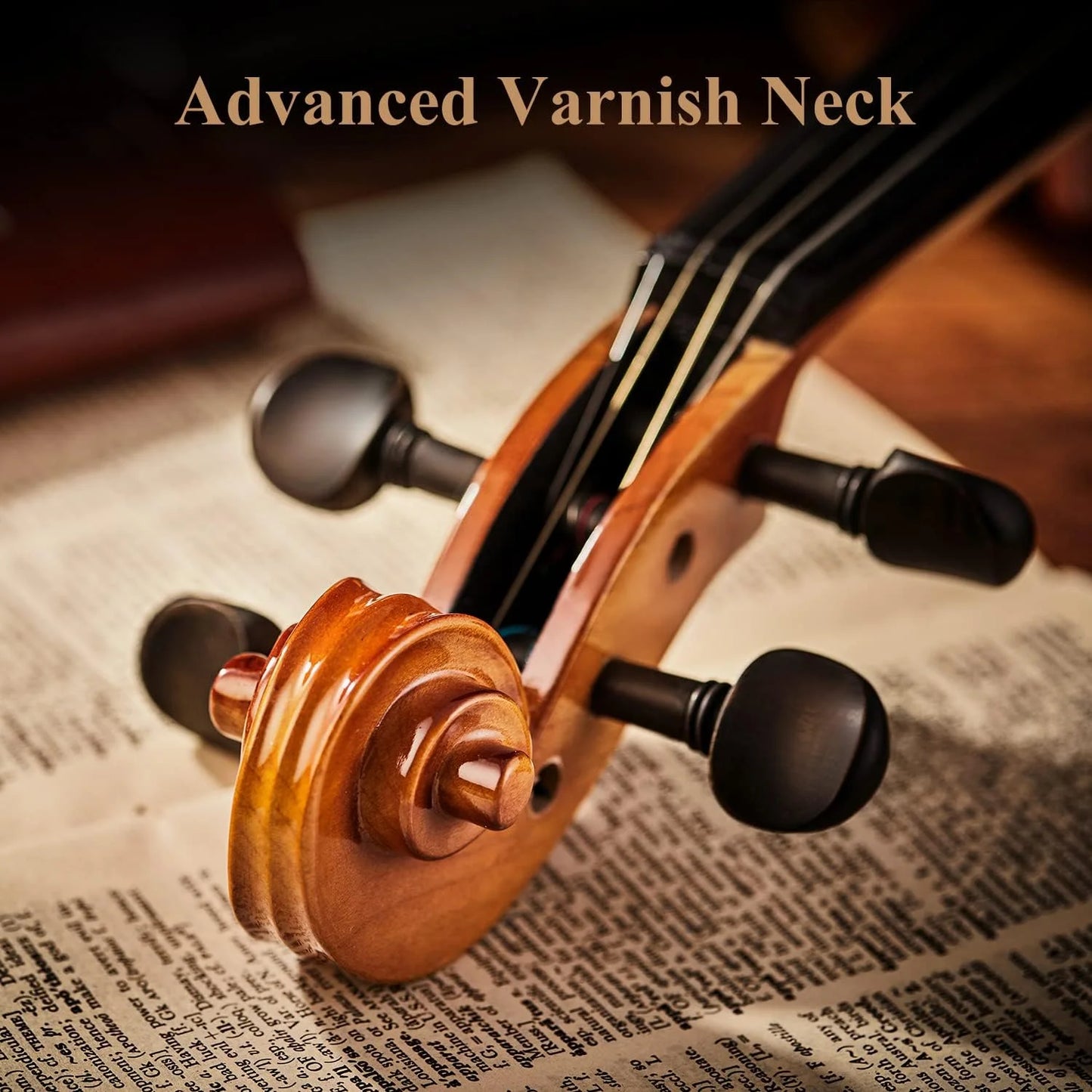 4/4 Violin Set for Adults Solidwood Full Size Fiddle with Hard Case, Shoulder Rest, Rosin, Two Bows, Clip-On Tuner and Extra Strings, EVA-330