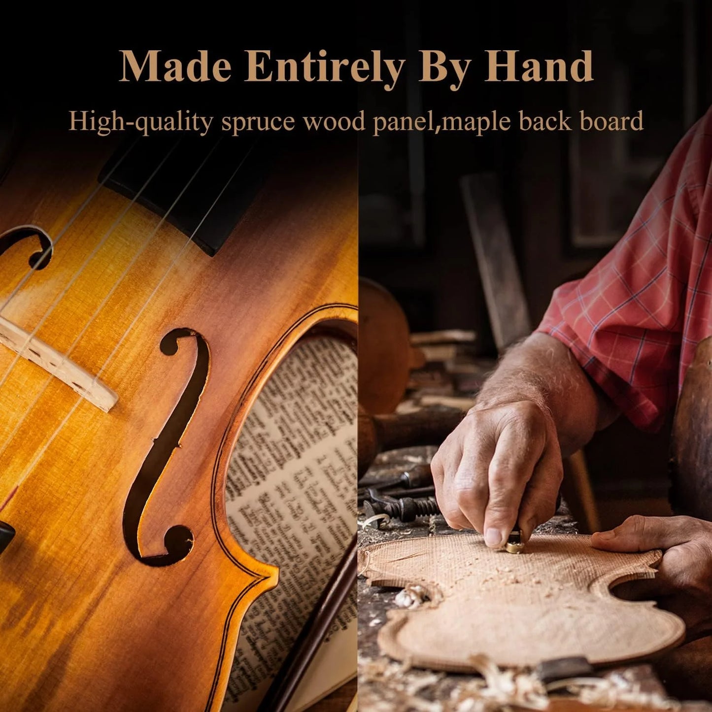 4/4 Violin Set for Adults Solidwood Full Size Fiddle with Hard Case, Shoulder Rest, Rosin, Two Bows, Clip-On Tuner and Extra Strings, EVA-330