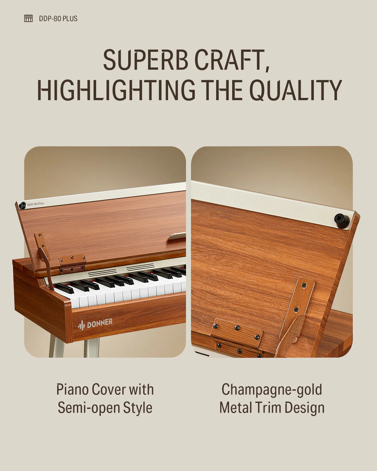 DDP-80 plus 88 Key Weighted Wooden Upright Digital Piano with Semi-Open Cover