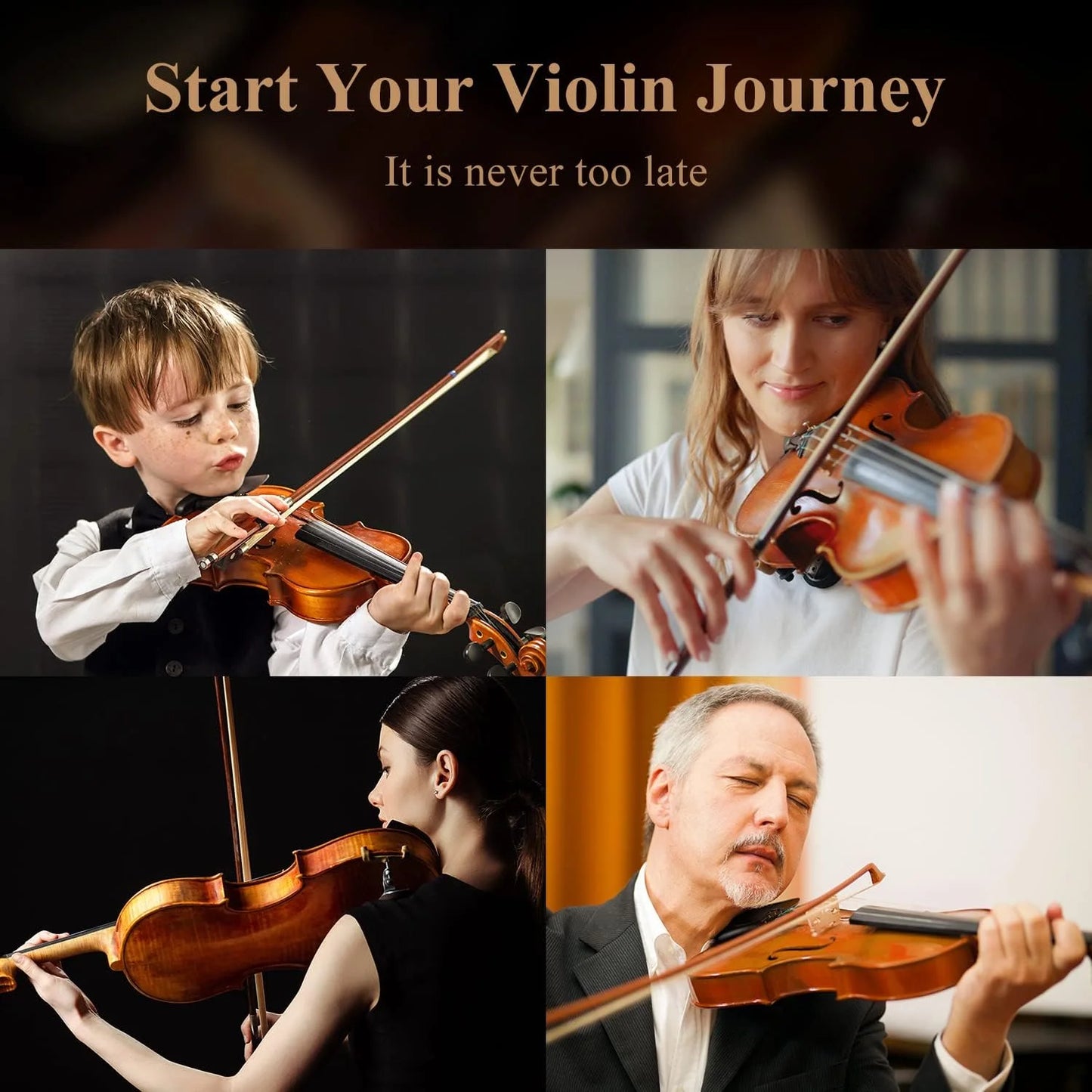 4/4 Violin Set for Adults Solidwood Full Size Fiddle with Hard Case, Shoulder Rest, Rosin, Two Bows, Clip-On Tuner and Extra Strings, EVA-330