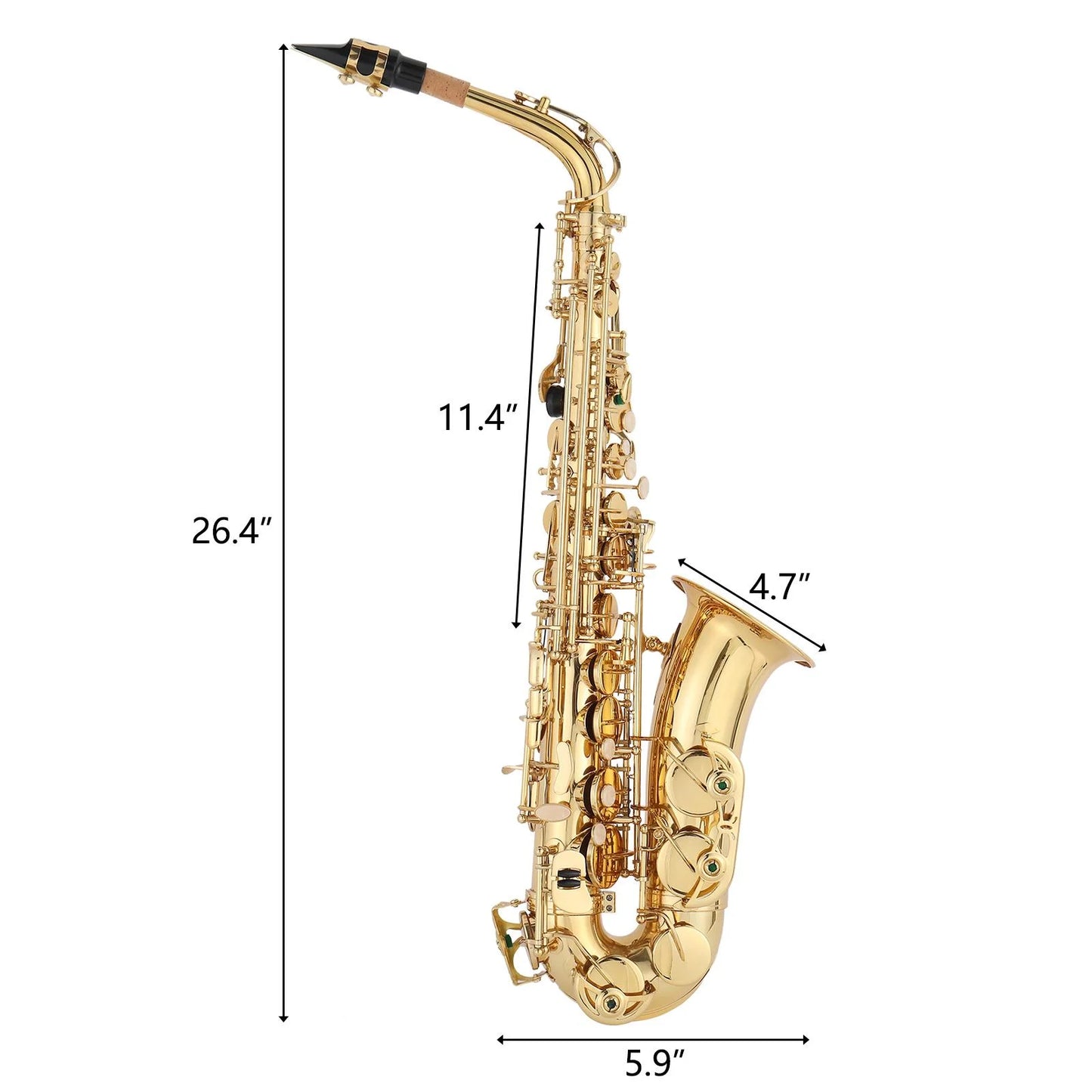 Professional Alto Drop E Saxophone Sax with Case, Gold