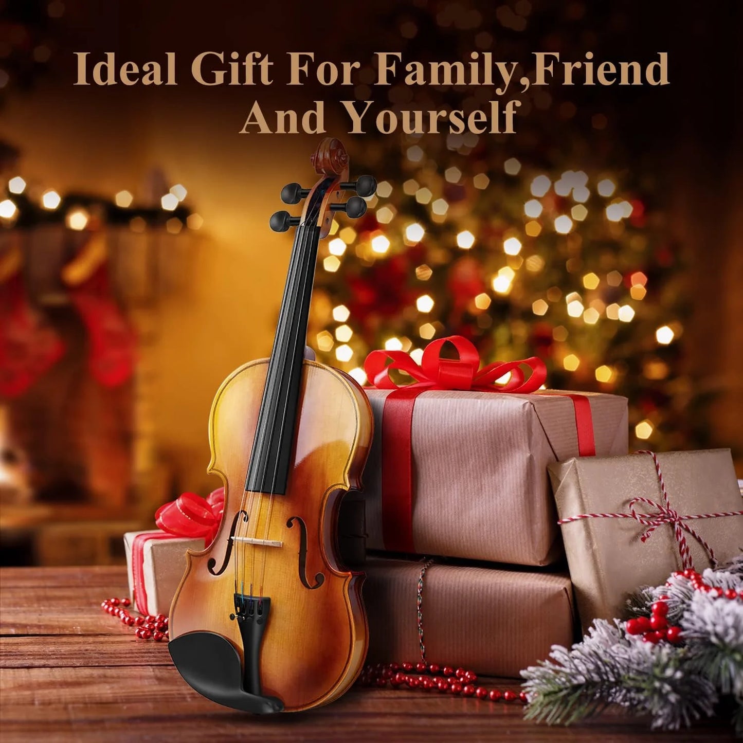 4/4 Violin Set for Adults Solidwood Full Size Fiddle with Hard Case, Shoulder Rest, Rosin, Two Bows, Clip-On Tuner and Extra Strings, EVA-330
