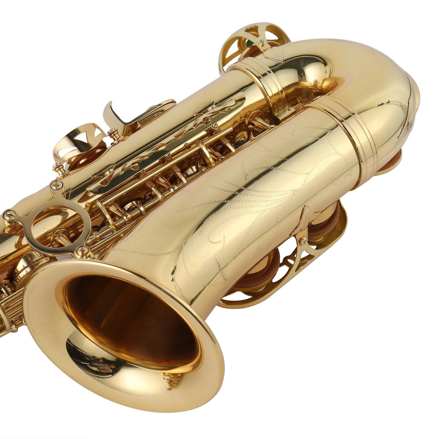 Mid-Range Alto Drop E Lacquered Golden Saxophone Painted Golden Tube with Carve Patterns