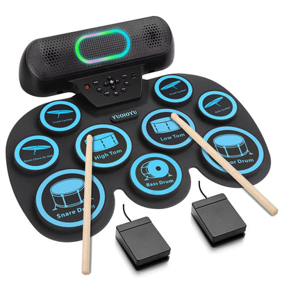 Electronic Drum Set for Kids Adults,9 Pads Portable MIDI Roll-Up Drum Kit with Dual Speakers/Headset Jack/Drumsticks/Foot Pedals