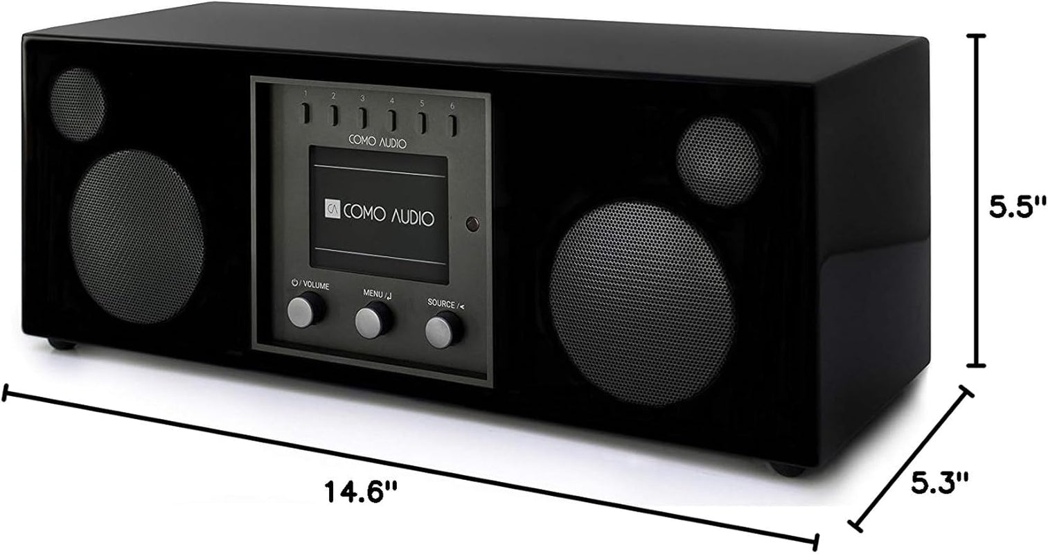 Duetto Wireless Speaker - Hand-Crafted Veneer Cabinets - One Touch Streaming, Internet Radio, Bluetooth, Wi-Fi - Hickory/Black