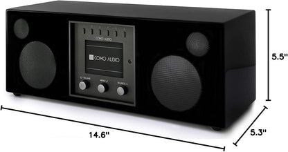 Duetto Wireless Speaker - Hand-Crafted Veneer Cabinets - One Touch Streaming, Internet Radio, Bluetooth, Wi-Fi - Hickory/Black