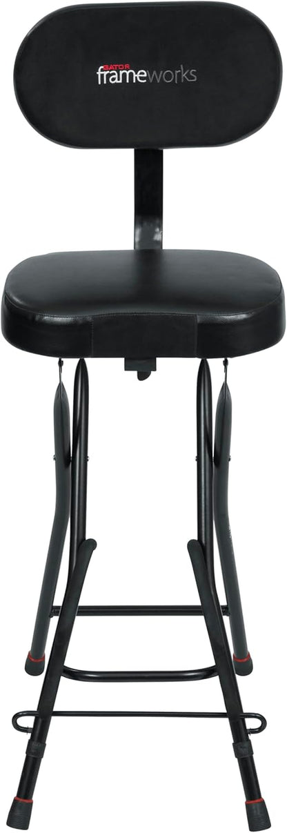 Guitar Seating with Padded Cushion; Ergonomic Backrest and Fold Out with Stand; Holds Both Acoustic and Electric Guitars (GFW-GTR-SEAT)