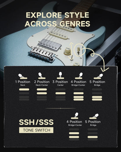 DST-550 39-Inch ST Electric Guitar HSS Pickup Solid Double-Cut Poplar Body