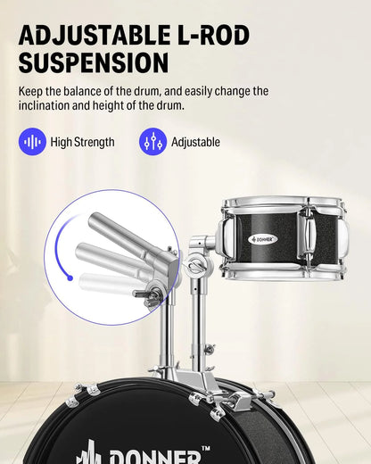 Kids Junior Drum Set for Beginner, 14" 5-Piece Percussion Instrument Practice Learning, Black