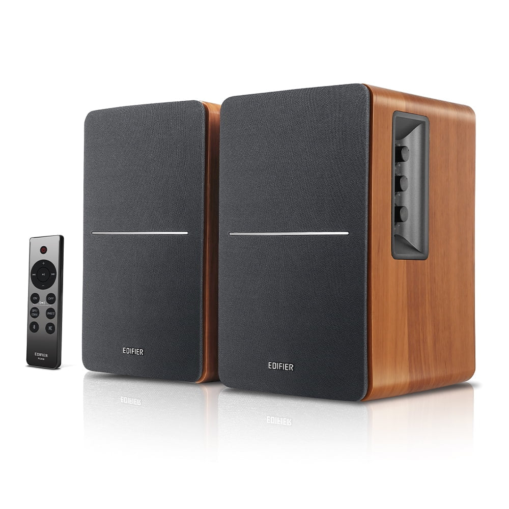 R1280Dbs Active Bluetooth Bookshelf Speakers - Optical Input - 2.0 Wireless Studio Monitor Speaker - 42W RMS with Subwoofer Line Out - Wood Grain