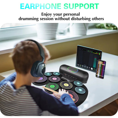 Electronic Drum Set for Kids Adults,9 Pads Portable MIDI Roll-Up Drum Kit with Dual Speakers/Headset Jack/Drumsticks/Foot Pedals