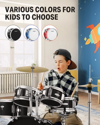 Kids Junior Drum Set for Beginner, 14" 5-Piece Percussion Instrument Practice Learning, Black