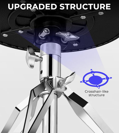 Drum Stool Throne Set for Kids Teens Adults, Drum Seat Chair Height Adjustable Double Braced Upgraded Drumming Stool with 5A Drumsticks for Drummers