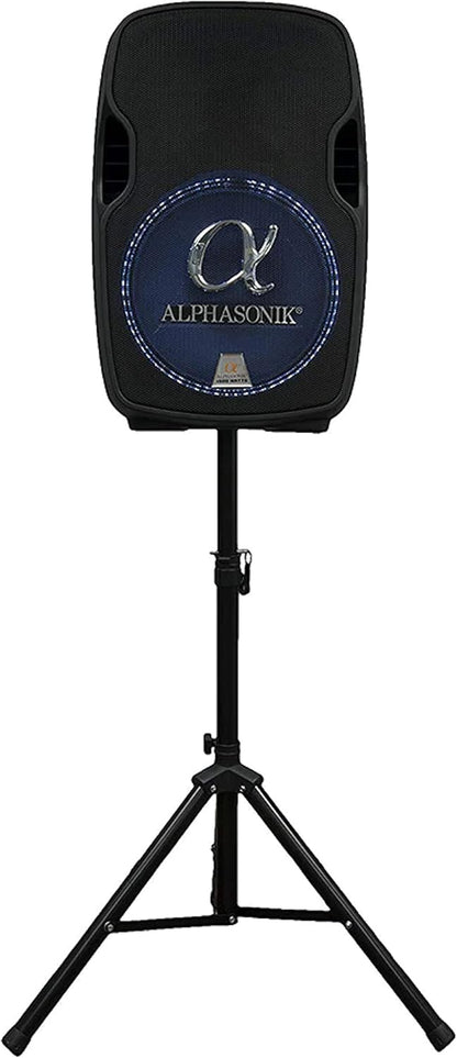 15" Portable Rechargeable Battery Powered 1500W PRO DJ Amplified Loud Speaker with 2 Wireless Microphones Echo Bluetooth USB SD Card AUX MP3 FM Radio PA System LED Ring Karaoke Tripod Stand
