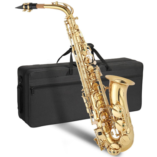 Professional Alto Drop E Saxophone Sax with Case, Gold
