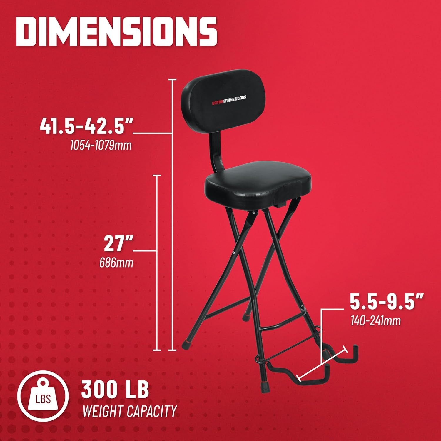 Guitar Seating with Padded Cushion; Ergonomic Backrest and Fold Out with Stand; Holds Both Acoustic and Electric Guitars (GFW-GTR-SEAT)