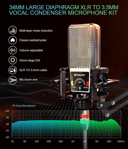 Audio Mixer with Sound Card,  Portable Podcast Equipment Bundle with XLR to 3.5Mm Studio Microphone, Audio Interface Sound Board Voice Changer for PC Recording Gaming Live Streaming Podcast