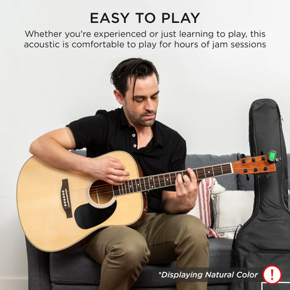 41In Full Size All-Wood Acoustic Guitar Starter Kit W/Gig Bag, E-Tuner, Pick, Strap, Rag - Blue