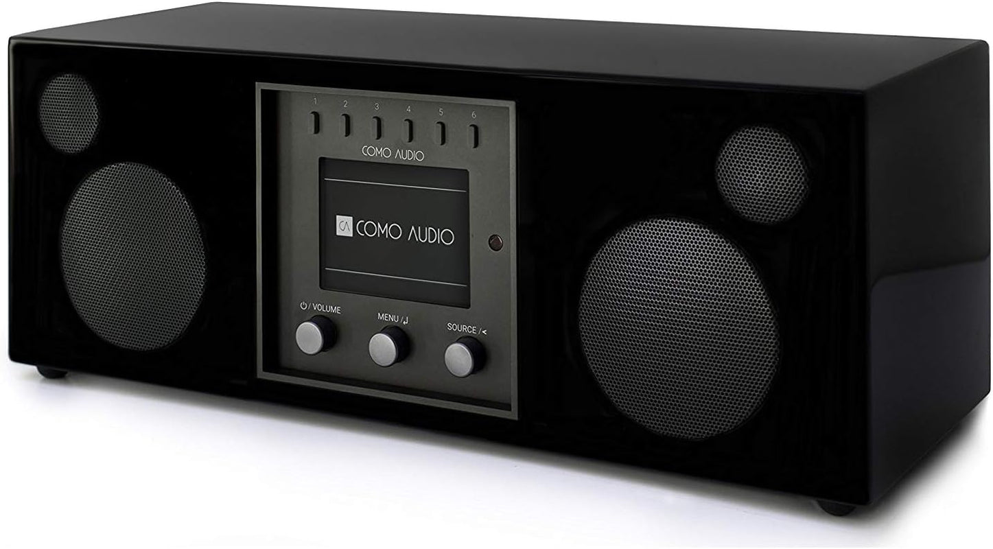 Duetto Wireless Speaker - Hand-Crafted Veneer Cabinets - One Touch Streaming, Internet Radio, Bluetooth, Wi-Fi - Hickory/Black