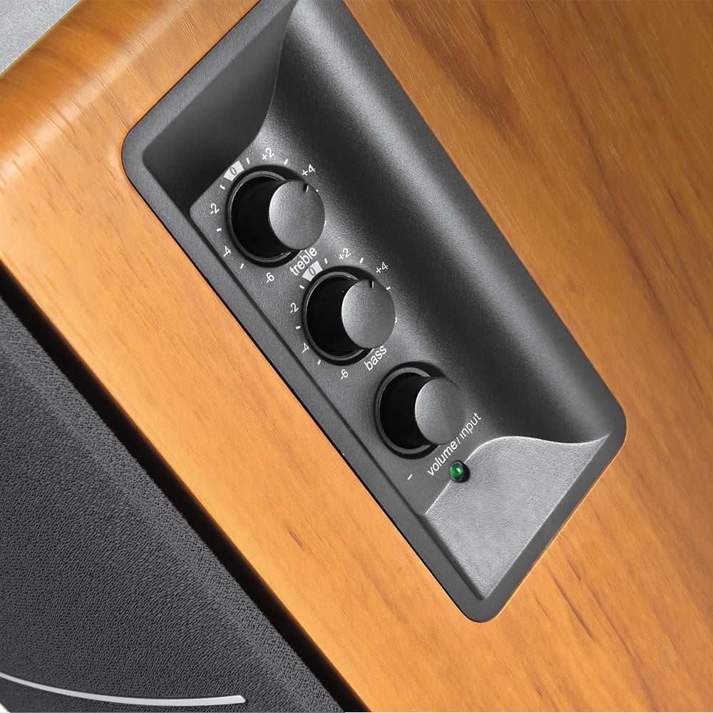 R1280Dbs Active Bluetooth Bookshelf Speakers - Optical Input - 2.0 Wireless Studio Monitor Speaker - 42W RMS with Subwoofer Line Out - Wood Grain