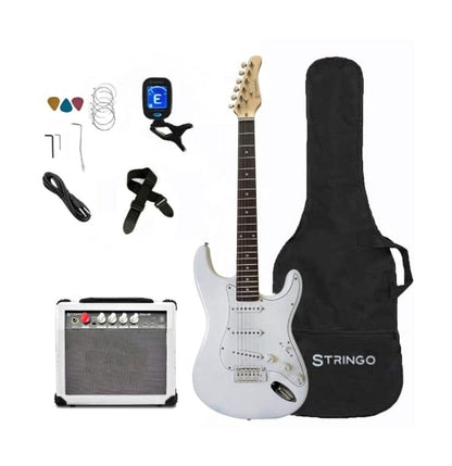 White Electric Guitar Beginner Kit Full Size 39 Inch Set Includes Tremolo Gui...