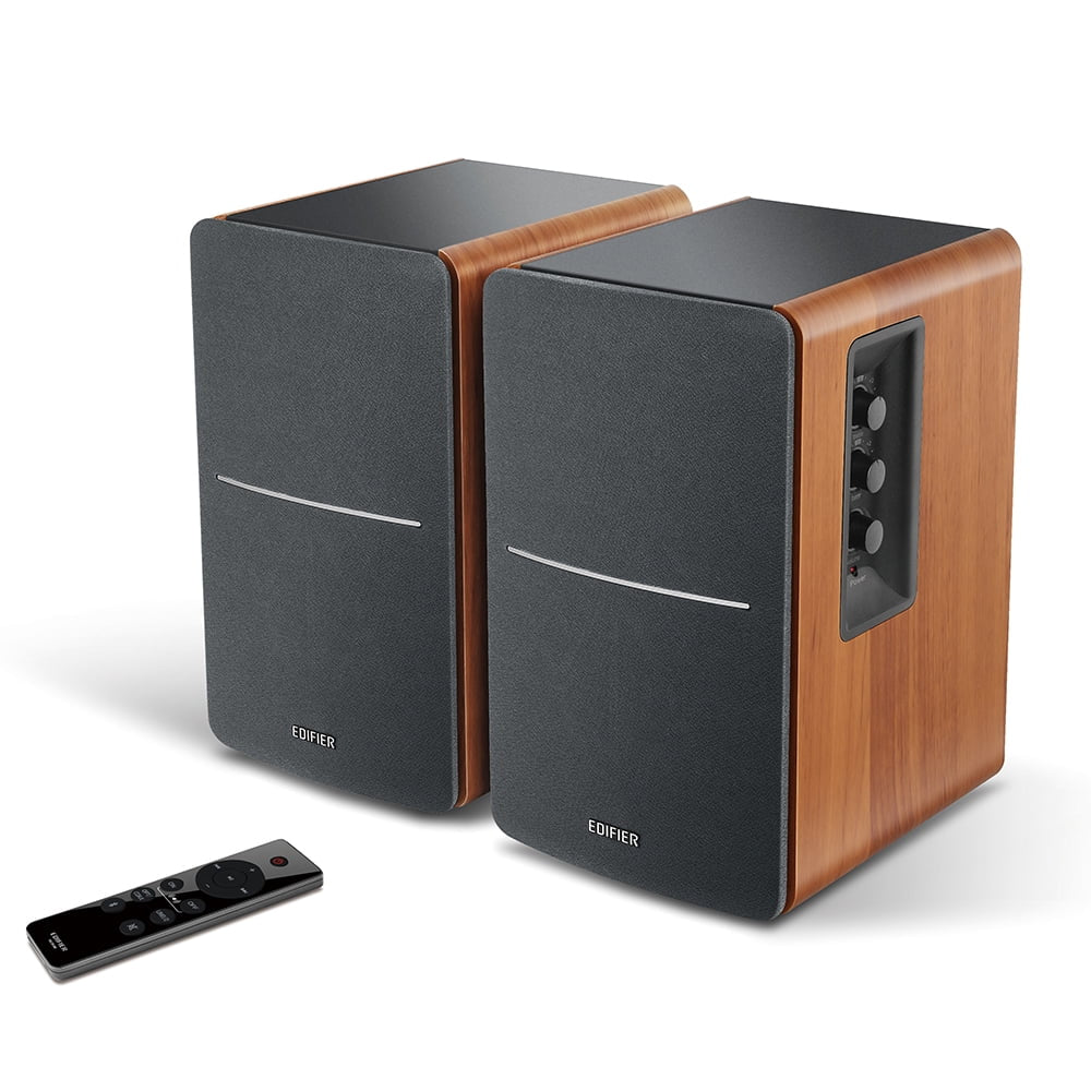 R1280Dbs Active Bluetooth Bookshelf Speakers - Optical Input - 2.0 Wireless Studio Monitor Speaker - 42W RMS with Subwoofer Line Out - Wood Grain