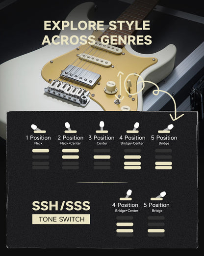 DST-550 39-Inch ST Electric Guitar HSS Pickup Solid Double-Cut Poplar Body