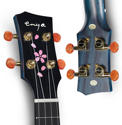 Concert Ukulele 23" Blue All Solid Mahogany Ukeleles for Adults Beginners Kids with Cherry Blossom Pattern Bundle Case Tuner Strap Strings Capo Sand Shaker Picks Polish Cloth (EUC-MS BU)