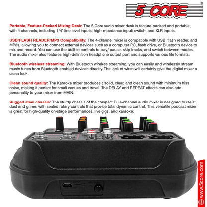 Audio Mixer 4 Channel DJ Equipment with Bluetooth USB Sound Board Console