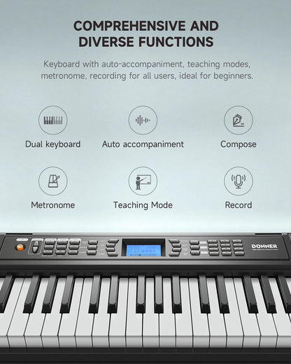 New Arrival DEK-200 61 Key Piano Full-Size Electronic Keyboard Set, Dual Keyboard, Auto Accompaniment, Metronome, Record, Includes 300 Tones and Rhythms, with Stand, Bench, Microphone