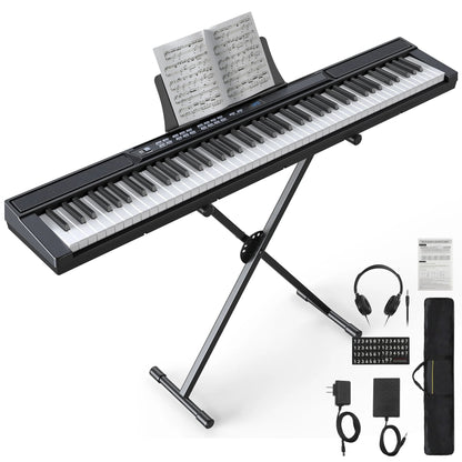 88 Key Digital Piano Keyboard with Stand Full-Size Semi-Weighted Electric Piano with Sustain Pedal, Music Rest, Black