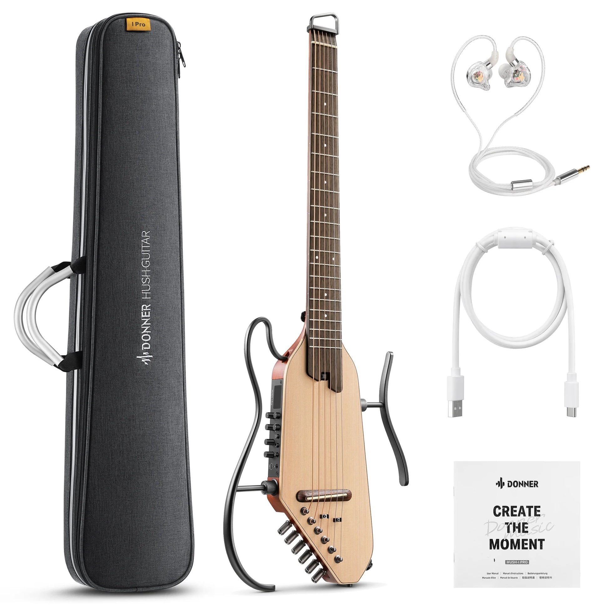 HUSH™ I PRO Acoustic-Electric Travel Guitar Kit with Sound Effects