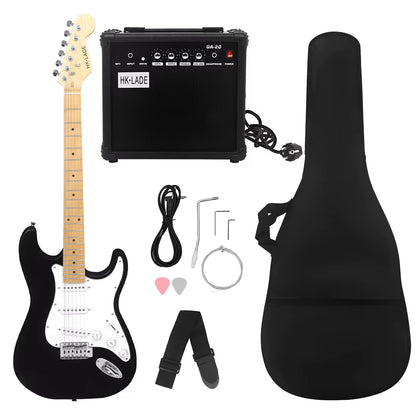 6 String Black Electric Guitar Campus Student Rock Band Trendy Play Electric Guitar Beginner Set Audio Connection Cable