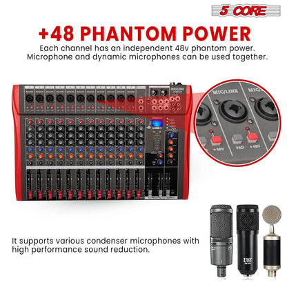 Audio Mixer 12 Channel DJ Equipment with Bluetooth USB Sound Board Console