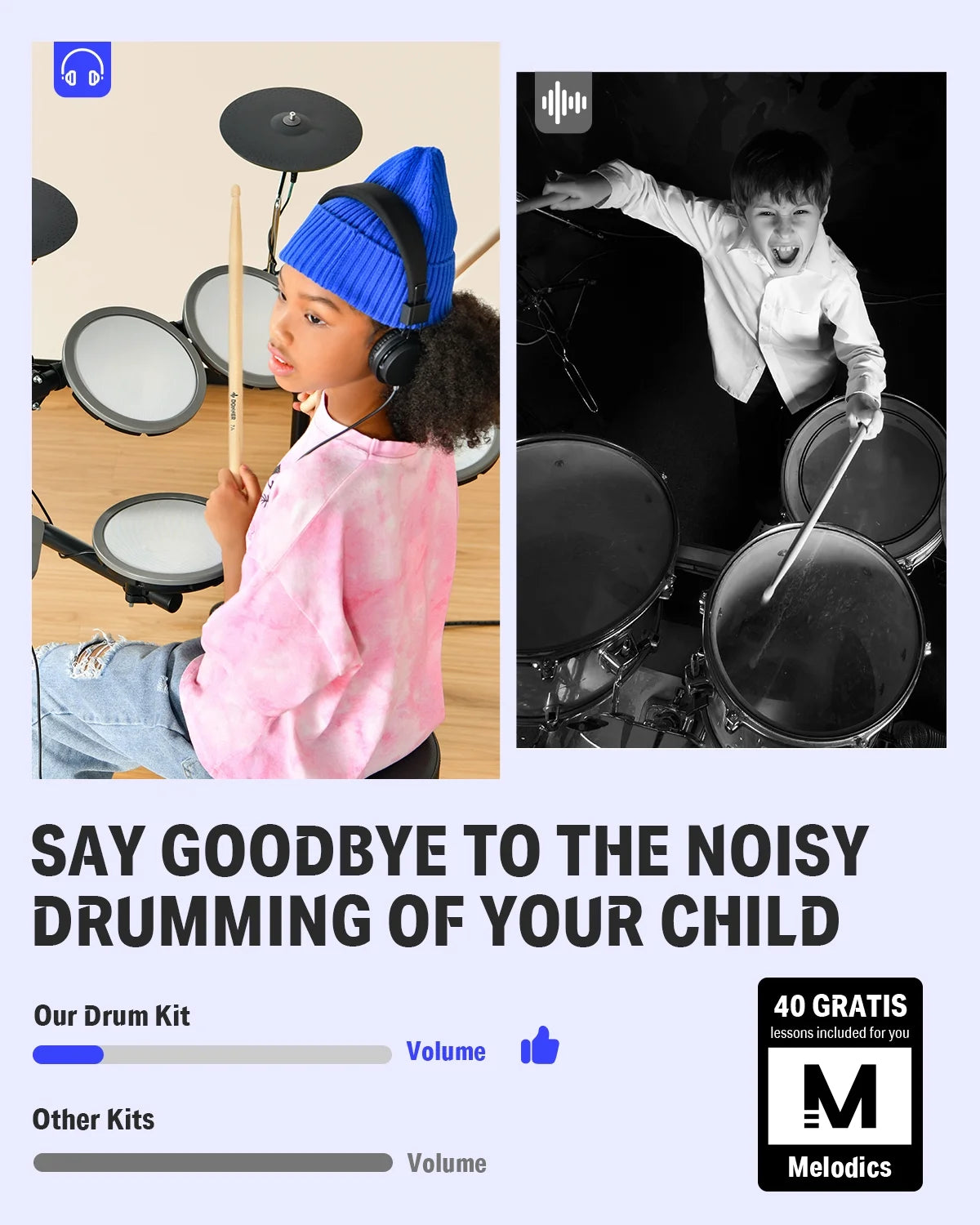 Electric Drum Set for Kids Beginner Christmas Birthday Gift, 68+ Sounds, Quiet Mesh Pad