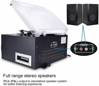 Record Player Bluetooth Turntable with Stereo Speaker, CD Player, Cassette, Radio, Aux in and SD Encoding, Remote Control, Audio Music Player Built in Amplifier