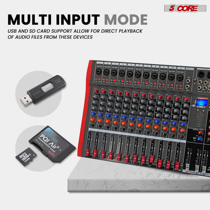 Audio Mixer 12 Channel DJ Equipment with Bluetooth USB Sound Board Console