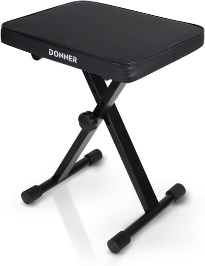 Piano Bench, Adjustable Keyboard Bench Portable Stool Collapsible Chair Foldable Seat X-Style, 1.6 Inch Thickness High-Density Sponge Padded, Non-Skid Design, Black