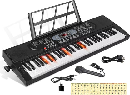 61 Keys Piano Keyboard,With Microphone Piano Note Sticker Power Supply Music Stand Electronic Digital Keyboard Gift