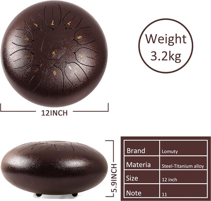 Steel Tongue Drum 12 Inch 11 Notes Tongue Drums for Adults- Ethereal Metal Instrument for Meditation & Yoga with Music Book, Mallets & Carry Bag(Purple)