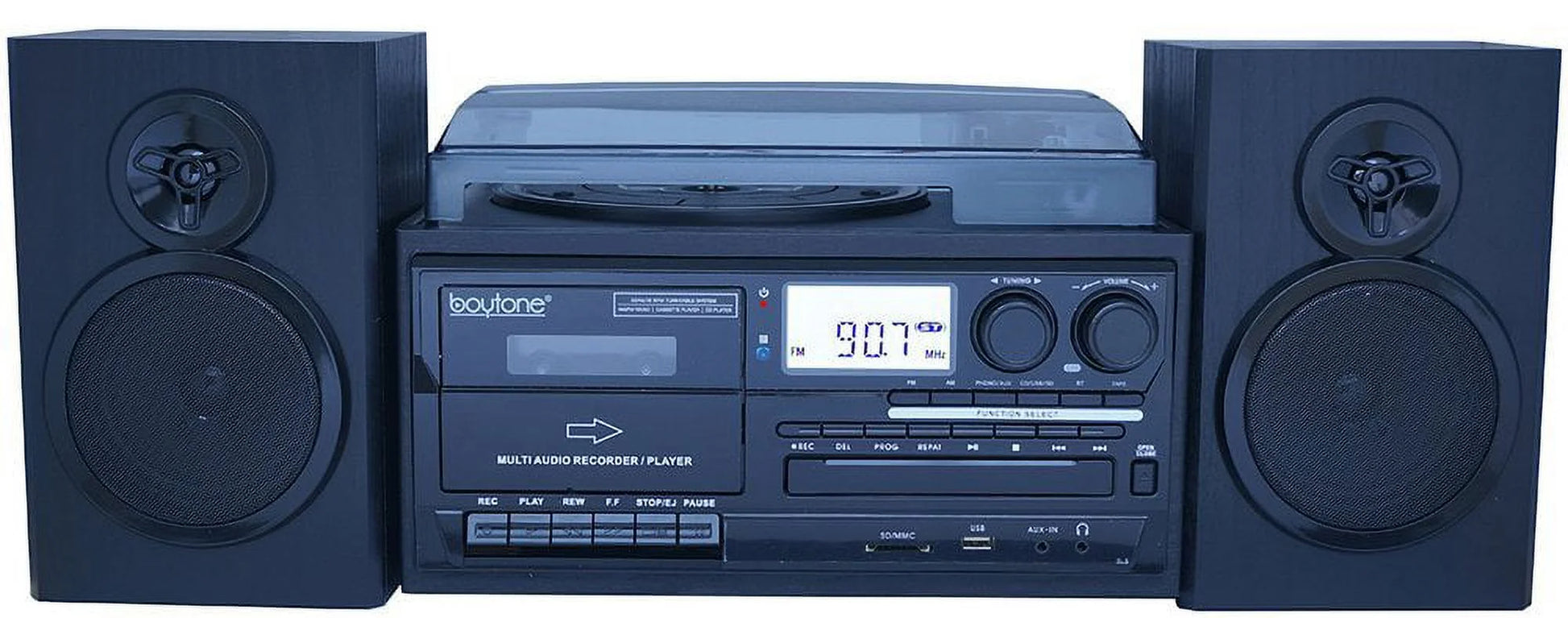 BT-28SPB, Bluetooth Record Player Turntable with AM/FM Radio, Cassette Player, CD Player