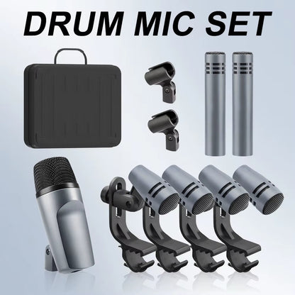 Kick Drum Microphone E608 7-Piece Drums Kit for Bass Snare Drums, Toms & Cymbals Studio Recording and Live Performance