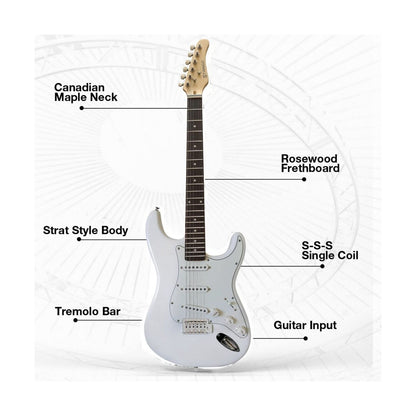 White Electric Guitar Beginner Kit Full Size 39 Inch Set Includes Tremolo Gui...