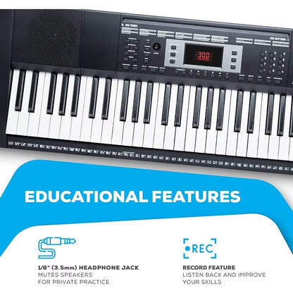61 Key Keyboard Piano for Beginners with Speakers, Stand, Bench, Headphones, Microphone, Sheet Music Stand, 300 Sounds