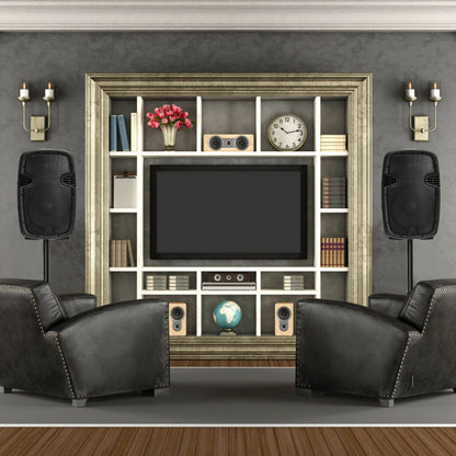 Dual 12 in 2 Way 2000W Powered Speakers with Mic Speaker Stands Control Cables