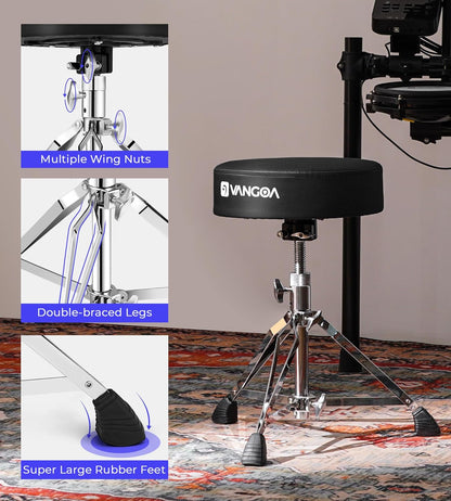 Drum Stool Throne Set for Kids Teens Adults, Drum Seat Chair Height Adjustable Double Braced Upgraded Drumming Stool with 5A Drumsticks for Drummers