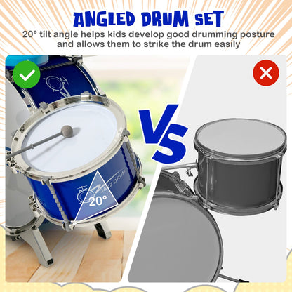Kids Drum Kit with 8-Keys Keyboard, Microphone and 2 Drumsticks