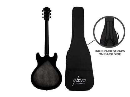 Indio Boardwalk Flamed Maple Hollow Body Electric Guitar - Charcoal, with Gig Bag