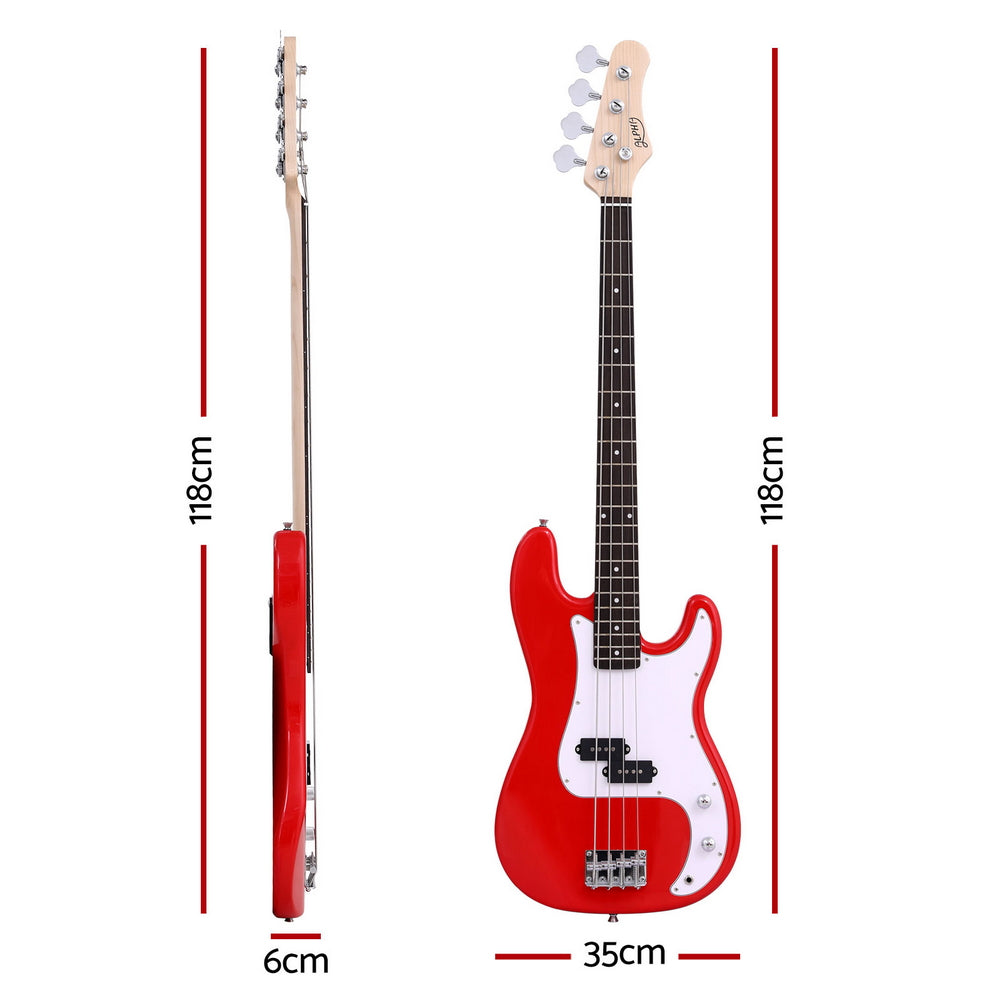 Alpha Electric Guitar Bass  47 Inch Red